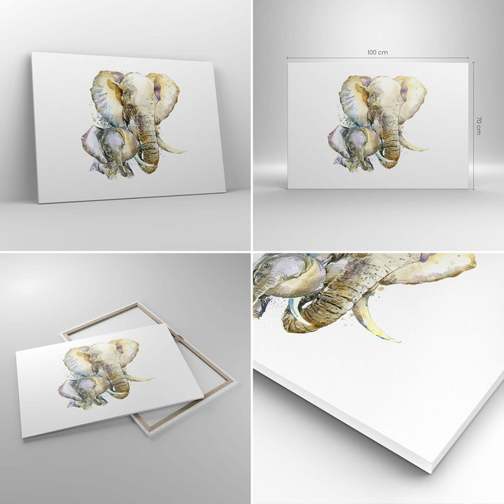 Bilder auf Leinwand 100x70cm Leinwandbild Elefanten tier safari afrika Gross Wanddeko Bild Schlafzim