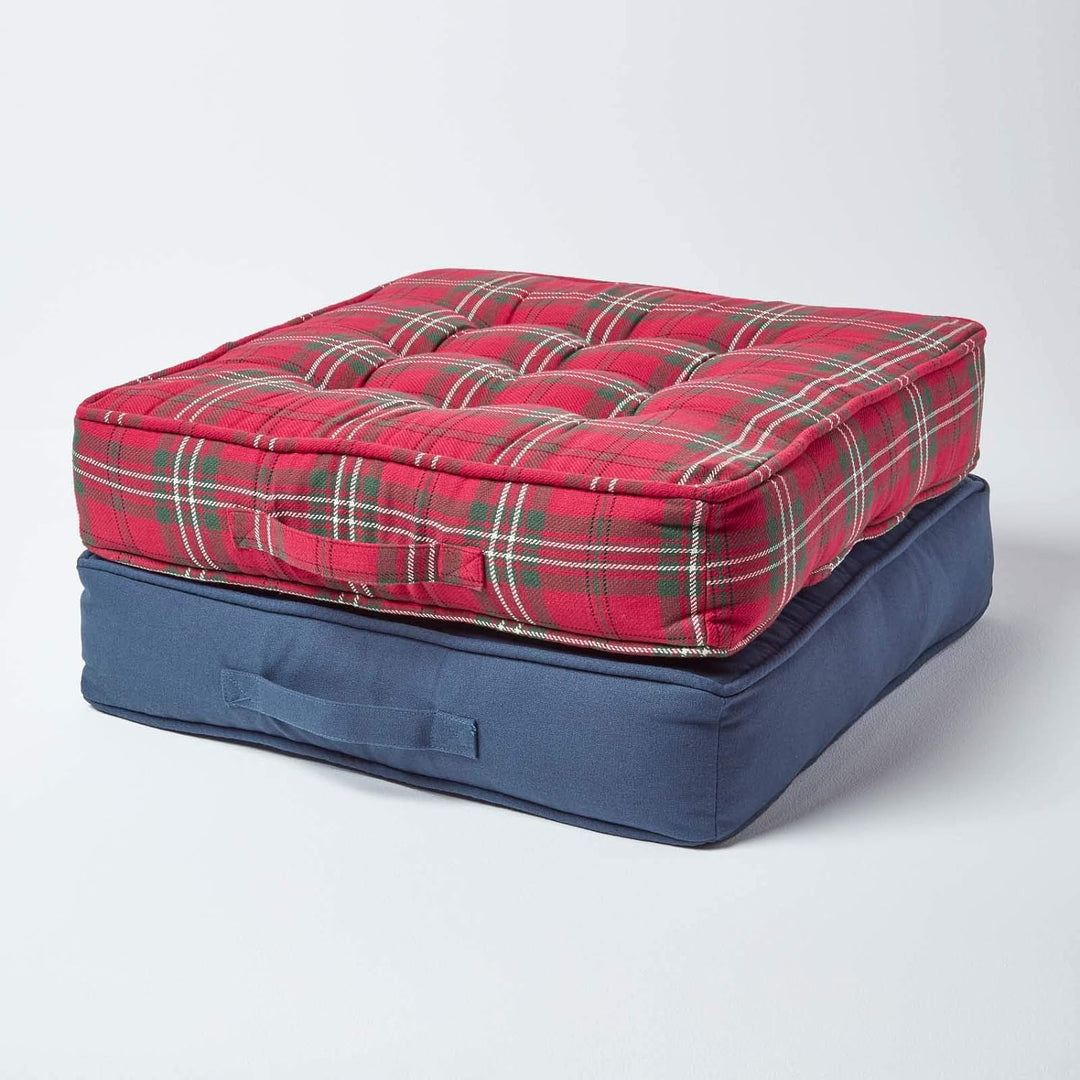 Homescapes Dickes Sitzkissen 50x50x10 cm rot kariert, Sesselauflage/Sitzerhöhung mit Baumwoll-Bezug,