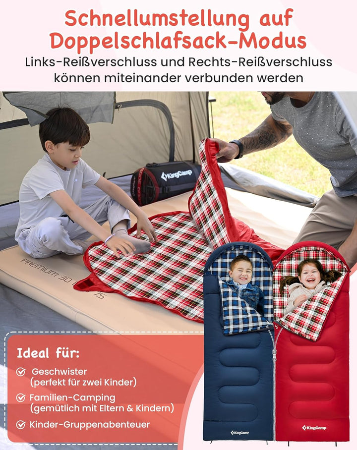 KingCamp Kinderschlafsack Schlafsack Winter Warmer Deckenschlafsack 3-4 Jahreszeiten für Kinder beim