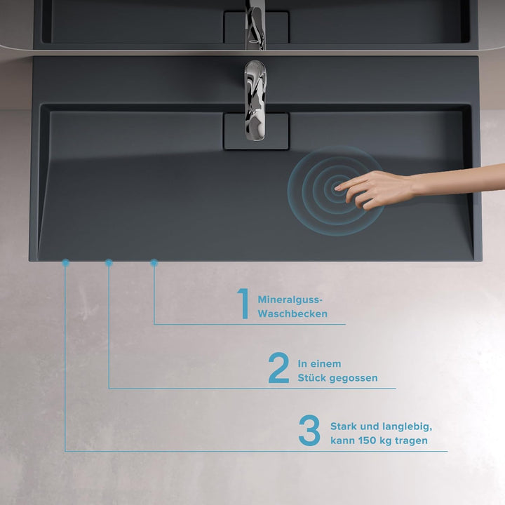 doporro Mineralguss-Waschbecken Hängewaschbecken Aufsatzwaschbecken mit Nano-Beschichtung inkl. Abla