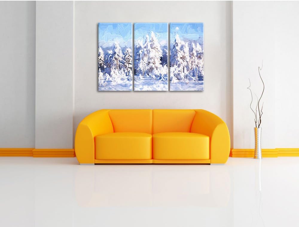 Pixxprint Winterwald Pinsel Effekt 3-Teiler Leinwandbild 120x80 Bild auf Leinwand