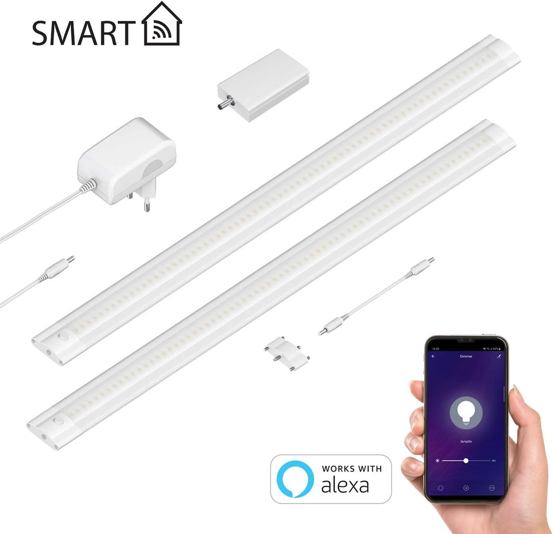 ledscom.de Smarte LED Unterbau-Leuchte SIRIS weiss matt mit WLAN-Controller, flach, Smart-Home, Alex