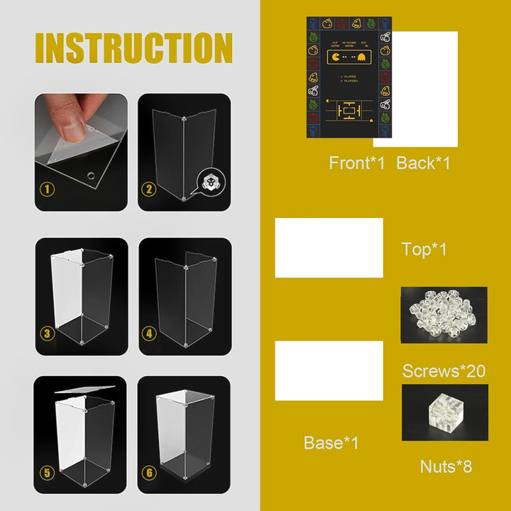 cooldac Acryl Vitrine Box für Lego-10323 Icons PAC-Man Spielautomat Bausteine Modell, staubdicht Tra