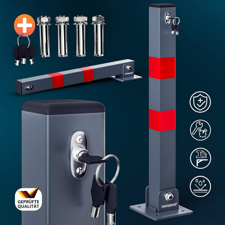 DEUBA® 3x Parkpfosten Parkplatzsperre 3 Schlüssel Sperrpfosten klappbar Stahl Robust Standfuss Stabi