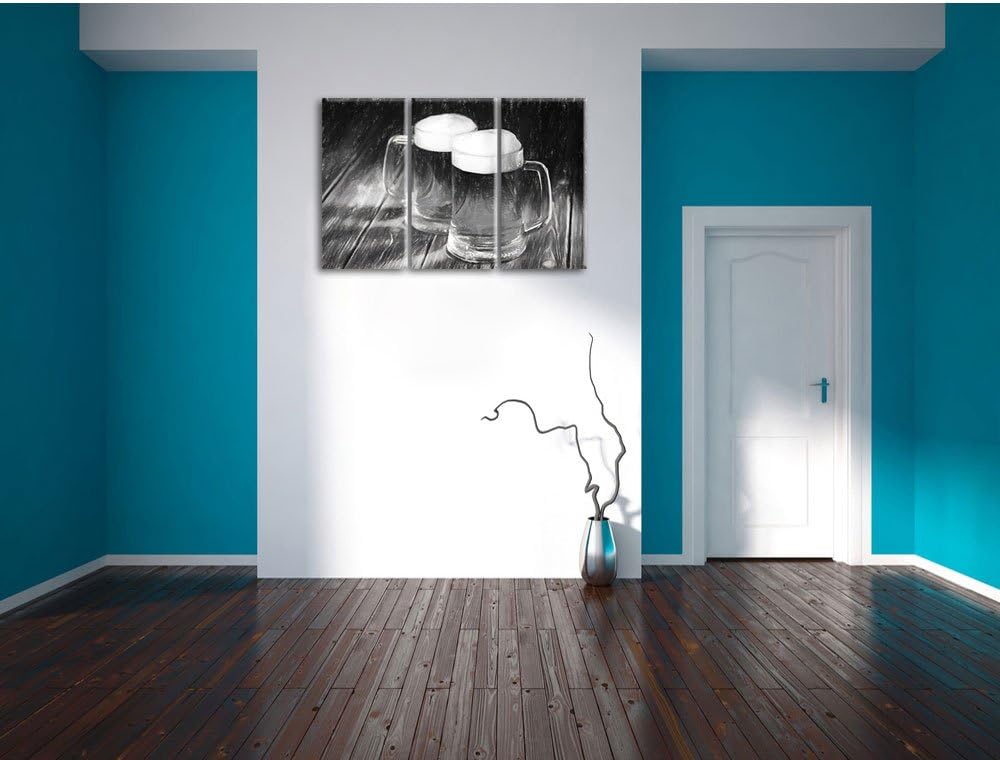 Pixxprint Zwei Masskrüge Bier als Leinwandbild/Grösse: 3 Teilig (120x80) cm/Wandbild/Kunstdruck/fert