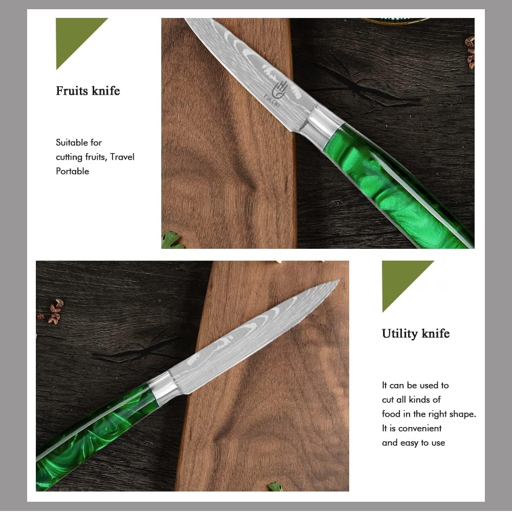 FULLHI Messer Set, 14pcs japanisches Messer Set, Mehrfarbige Premium deutsche Edelstahl Küchenmesser