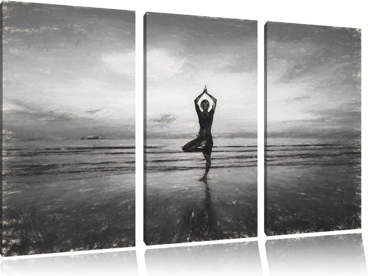 Pixxprint Yoga am Strand Kunst als Leinwandbild/Grösse: 3 Teilig (120x80) / Wandbild/Kunstdruck/fert