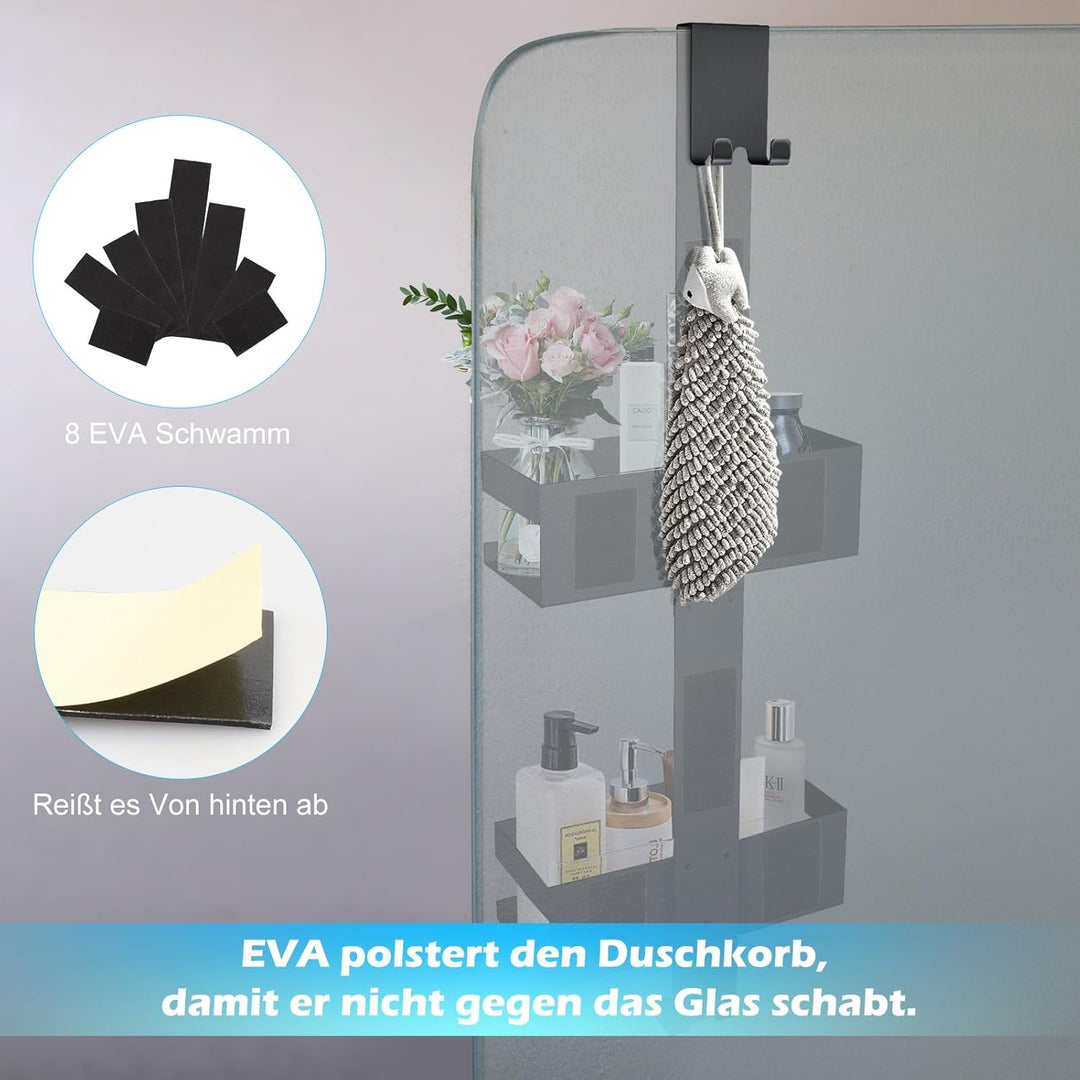 UUlioyer Duschablage zum Hängen, Duschregal aus Edelstahl SUS304 ohne Bohrer für Rahmenlos Glastür,