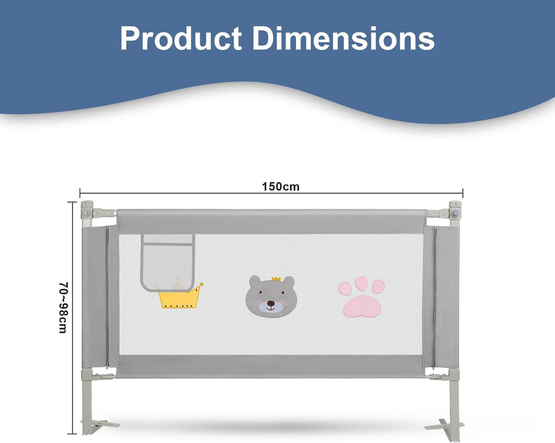 Tubiaz 150cm Bettgitter Rausfallschutz, Kinderbettgitter Höhenverstellbar 70-98cm, Bettschutzgitter