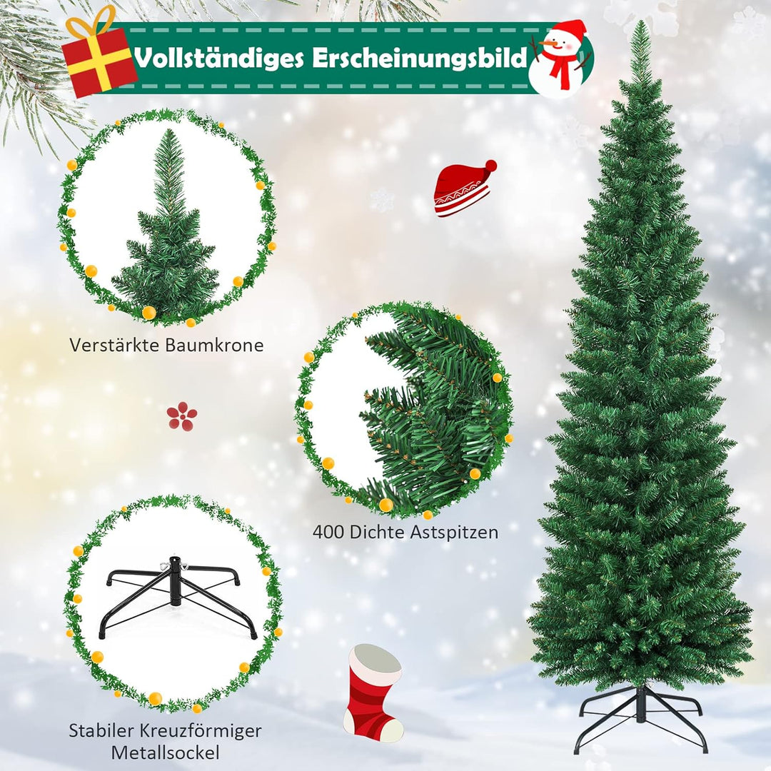 COSTWAY 150/180/210/240cm Bleistift Weihnachtsbaum, künstlicher Tannenbaum mit Metallständer, Christ