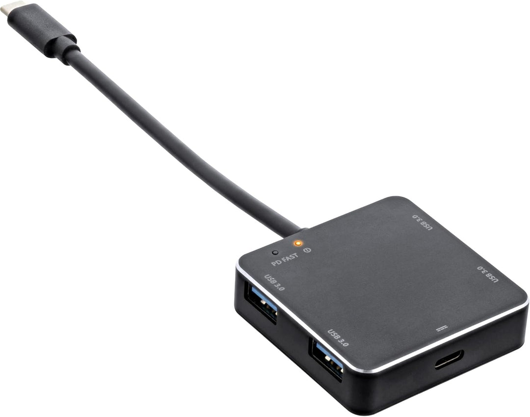 InLine 35392A USB 3.1 Hub, USB Typ-C zu 4 Port Typ-A mit PD bis 60W, Aluminiumgehäuse, schwarz, ohne