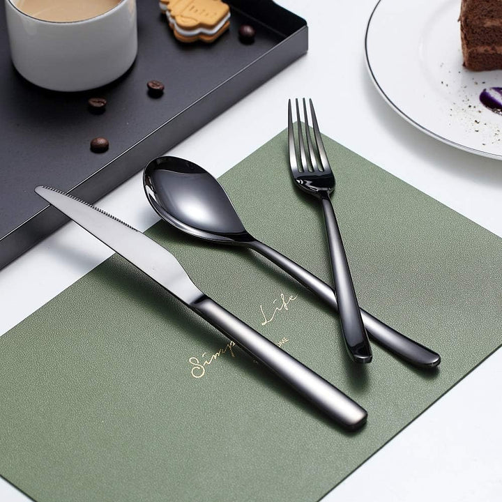 HOMQUEN Schwarzes Besteck Set 24 Stück, Schwarzes Besteckset aus Edelstahl, Schwarze Titanbeschichtu