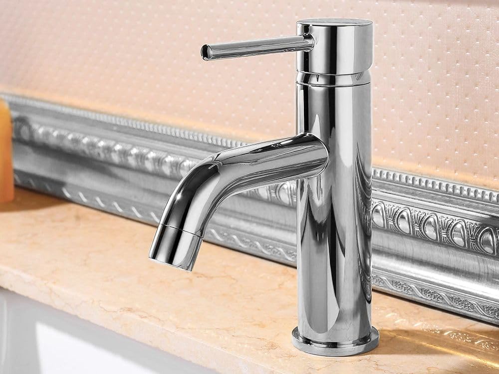 Rea Waschtischarmatur LUNGO CHROME BAS Wasserhahn Bad Badarmatur aus Messing Armatur für Waschbecken