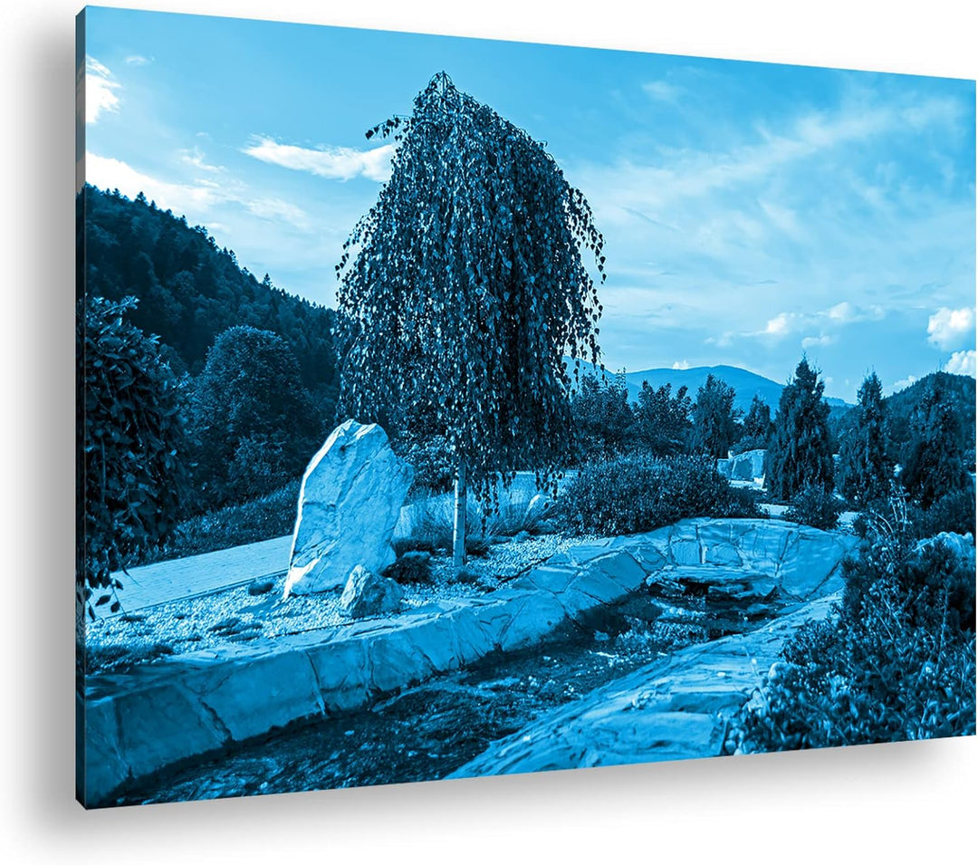 deyoli Traumhaft lechtender Garten Format: 80x60 Effekt: Monocrome Blau als Leinwandbild, Motiv fert