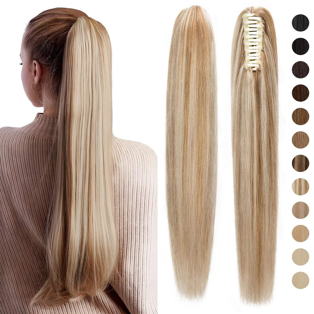 Silk-co Pferdeschwanz Extensions Echthaar Haarteile Echthaar Glatt Zopf Haarverlängerung Claw Haarte