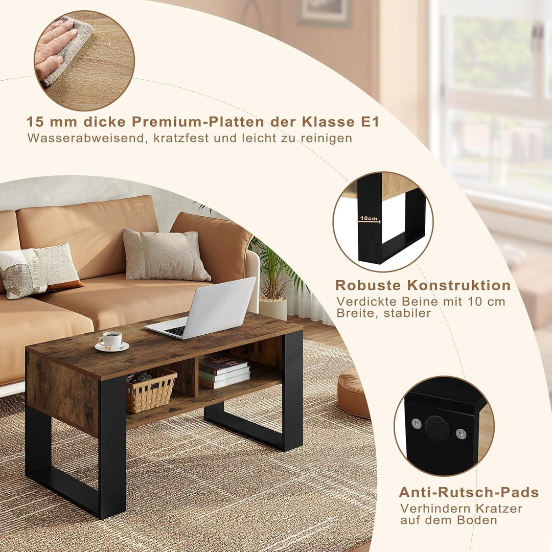 WOLTU Couchtisch mit Stauraum, Beistelltisch fürs Wohnzimmer, Wohnzimmertisch modern, rechteckiger K