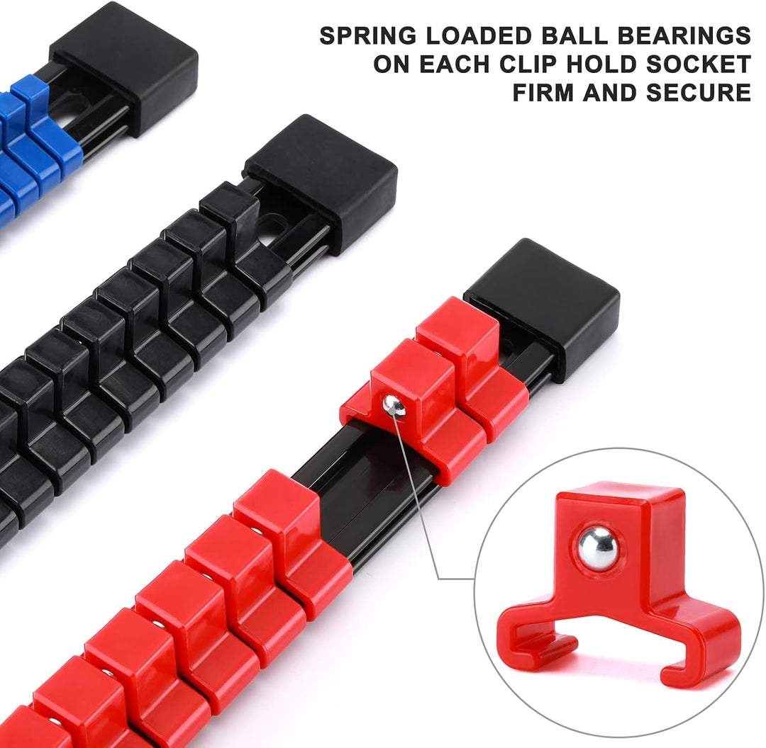 CASOMAN 12PC ABS Socket Organizer, Premium Quality Socket Holders,1/4-Inch x 48 Clips, 3/8-Inch x 90