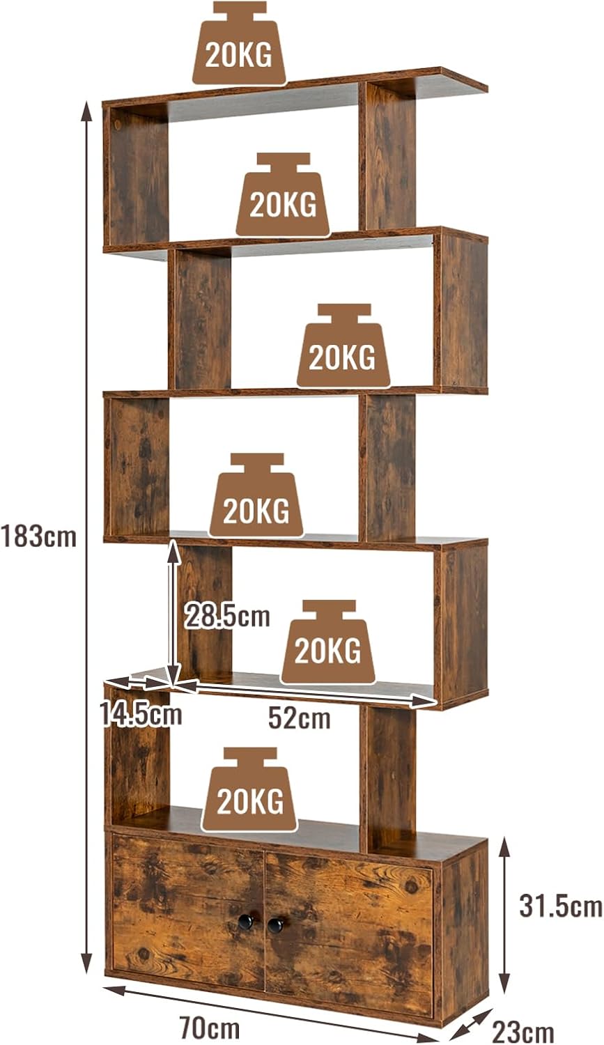 HOMASIS Bücherregal mit 5 Ebenen, Standregal mit Schrank & 2 Türen, Aufbewahrungsregal aus Holz, Wan