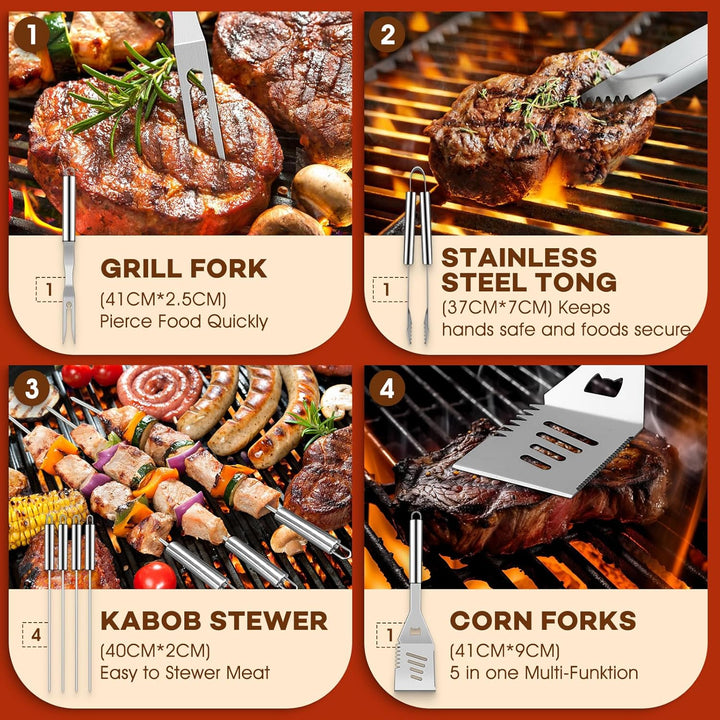 DRAGON RIOT Grillbesteck Set aus Edelstahl, 18 Stücke Grillset für Männer Geschenk, Premium Grillzub