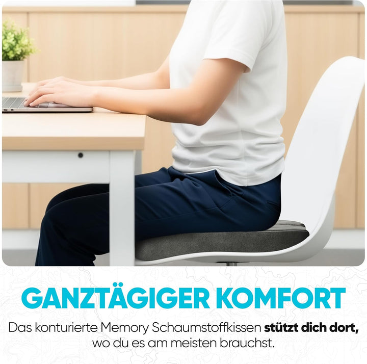 FORTEM XL Autositzkissen, Memory-Schaum-Kissen für Büro Computersessel & Lindert Schmerzen an Steiss