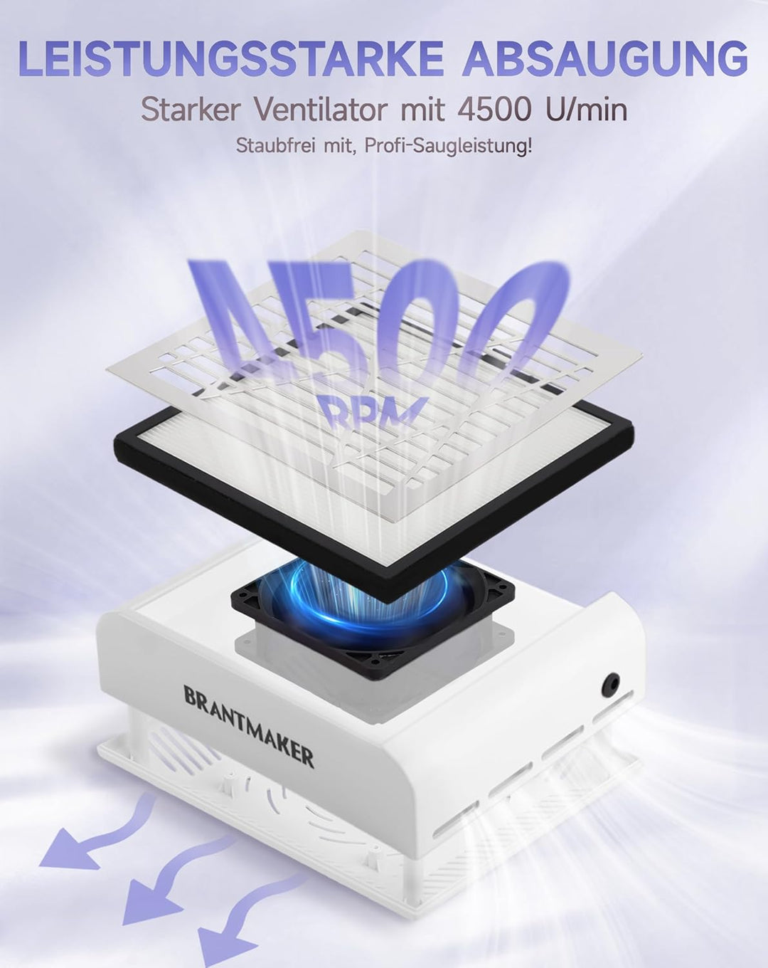 BRANTMAKER Staubabsaugung Nagelstudio Absaugung Nagelstaubsauger, mit Bürste und 2 Wiederverwendbare