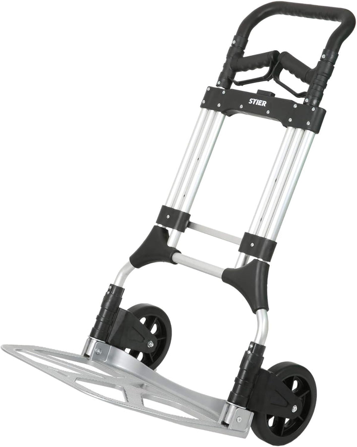 STIER Sackkarre Premium klappbar, Aluminium Transportkarre, Belastbarkeit bis 200kg, Stapelkarre zum