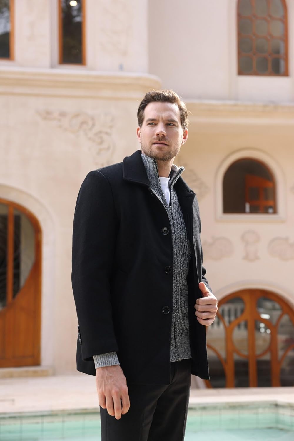 YOUTHUP Mantel Herren Wolle Kurzmantel Regular Fit Winter Wollmantel Kurz Herrenmantel für Business