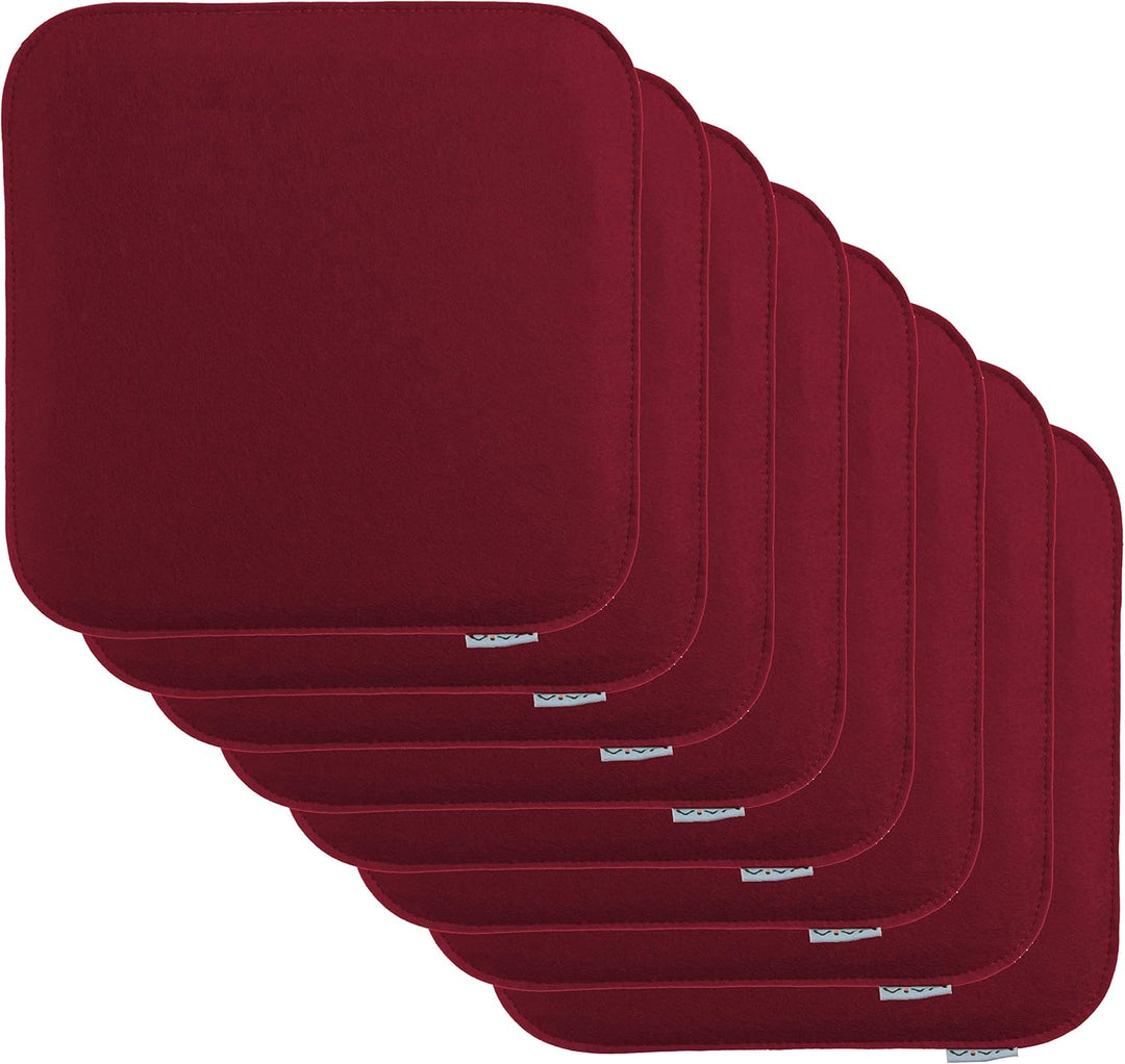 Brandsseller Sitzkissen Filz Eckig 8er Set 35x35x2 cm Stuhlkissen Sitzpolster Auflagen Bordeaux
