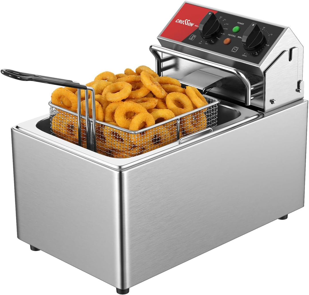 CROSSON 8L elektrische Fritteuse mit EGO-Thermostat, 30-Minuten-Timer, abnehmbarer Ölbehälter, massi