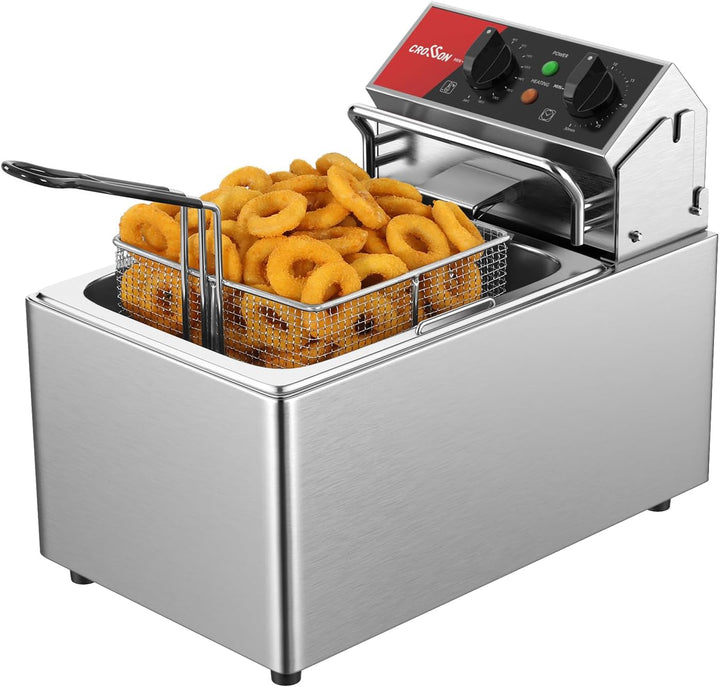 CROSSON 8L elektrische Fritteuse mit EGO-Thermostat, 30-Minuten-Timer, abnehmbarer Ölbehälter, massi