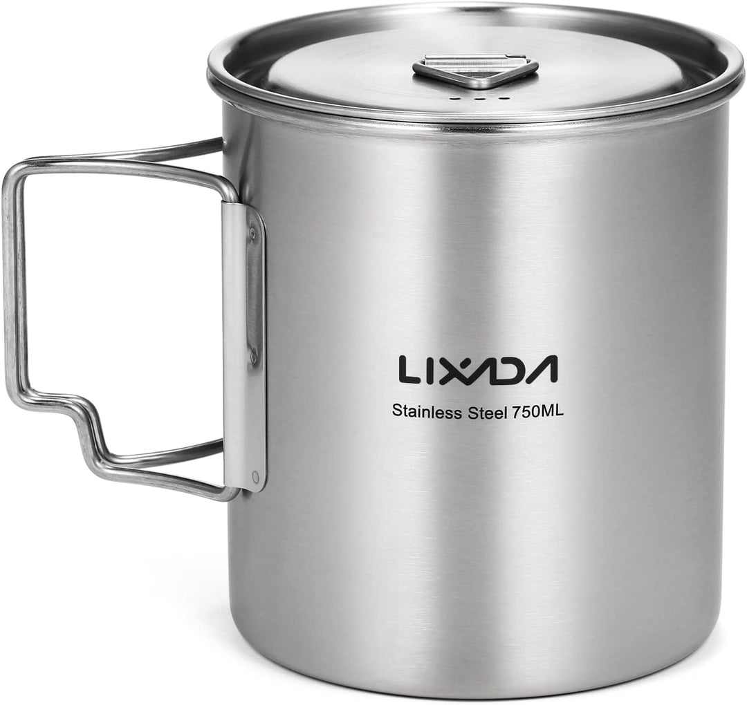 Lixada Camping Topf Edelstahl Titan Tasse Becher 750ml mit Faltbaren Griffe und Deckel Outdoor Kocht