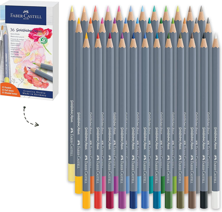 Faber-Castell 114639 - Aquarellstift Aqua Goldfaber, 3,3 mm Mine, 36 Stück im Geschenketui