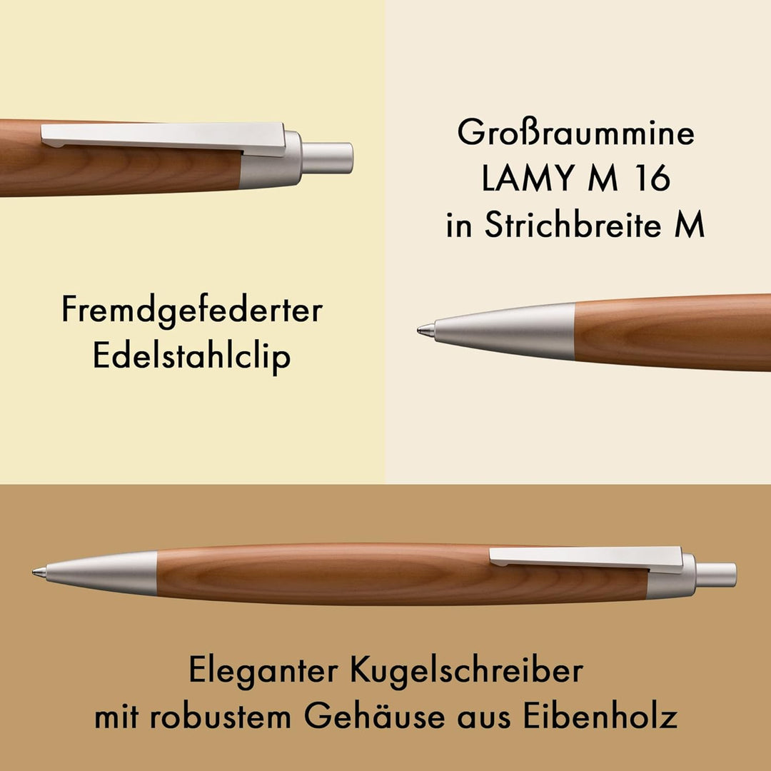 LAMY 2000 Kugelschreiber 203 – Kuli in einer edlen Holzvariante in der Farbe Palladium Eibenholz – M