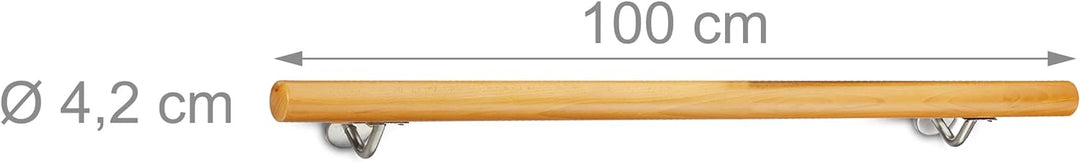 Relaxdays Handlauf Holz, Buche, 1000 mm/100 cm/1 m, Wandhalterung, mit Dübeln, rustikal 42 mm Durchm