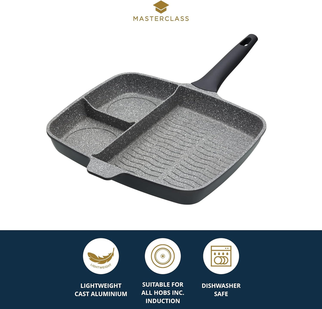 KitchenCraft MasterClass Guss Aluminium Antihaftbeschichtung 3-in-1 Mehrzweck Grillpfanne, All-in-On