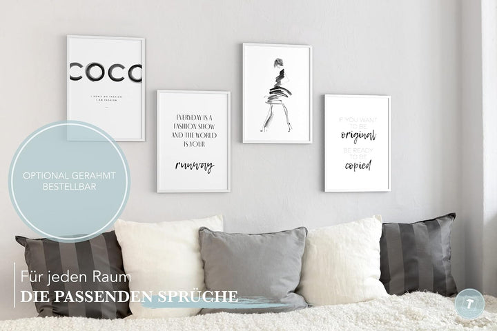 Papierschmiede® Premium Spruchposter Set 4er 50x70 cm (B2), Motiv: Coco Brush, Fashion Quote, Poster