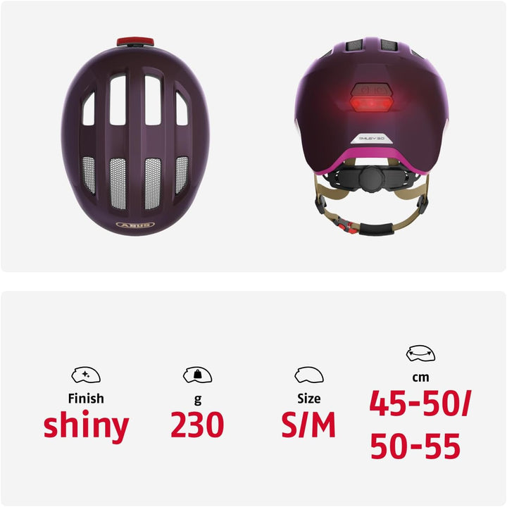 ABUS Kinderhelm Smiley 3.0 ACE LED - Fahrradhelm mit Licht - tiefe Passform & Platz für einen Zopf -