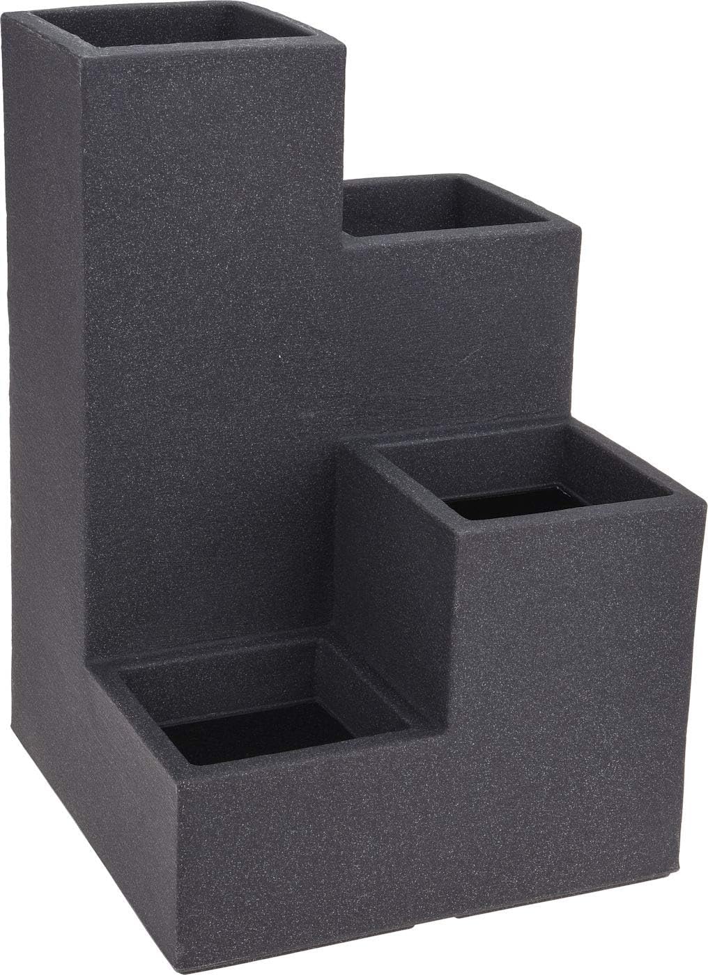 Spetebo 4er Blumentreppe in anthrazit - 60x40x40 cm - XXL Kunststoff Blumenkübel Pflanztrog eckig Pf