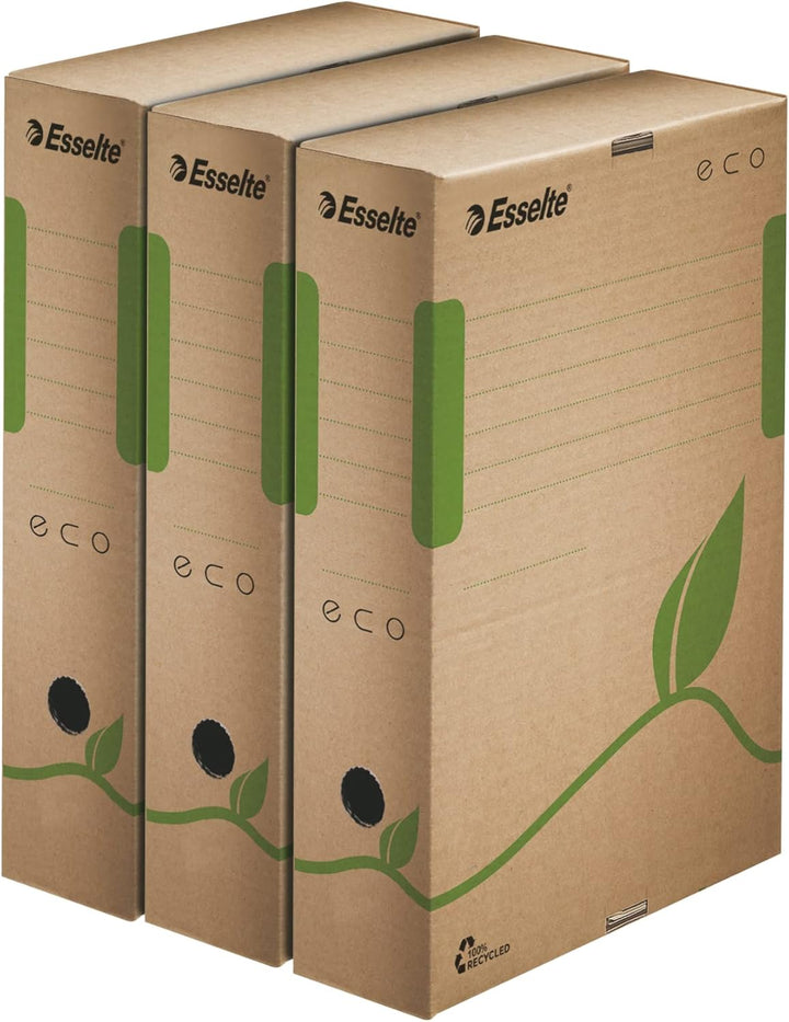 Esselte Eco Archiv-Schachtel, 80 mm Rückenbreite, Aktenkarton A4, 100 % recycelte Wellpappe, 100 % r