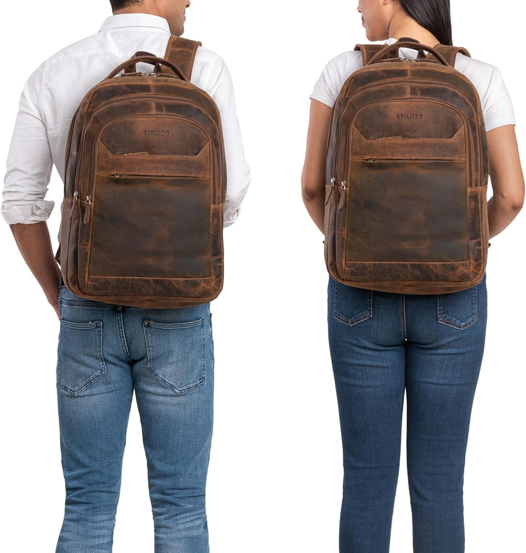 STILORD 'Keno' Leder Rucksack mit Laptopfach 15,6 Zoll Business Rucksack Herren und Damen Bürorucksa