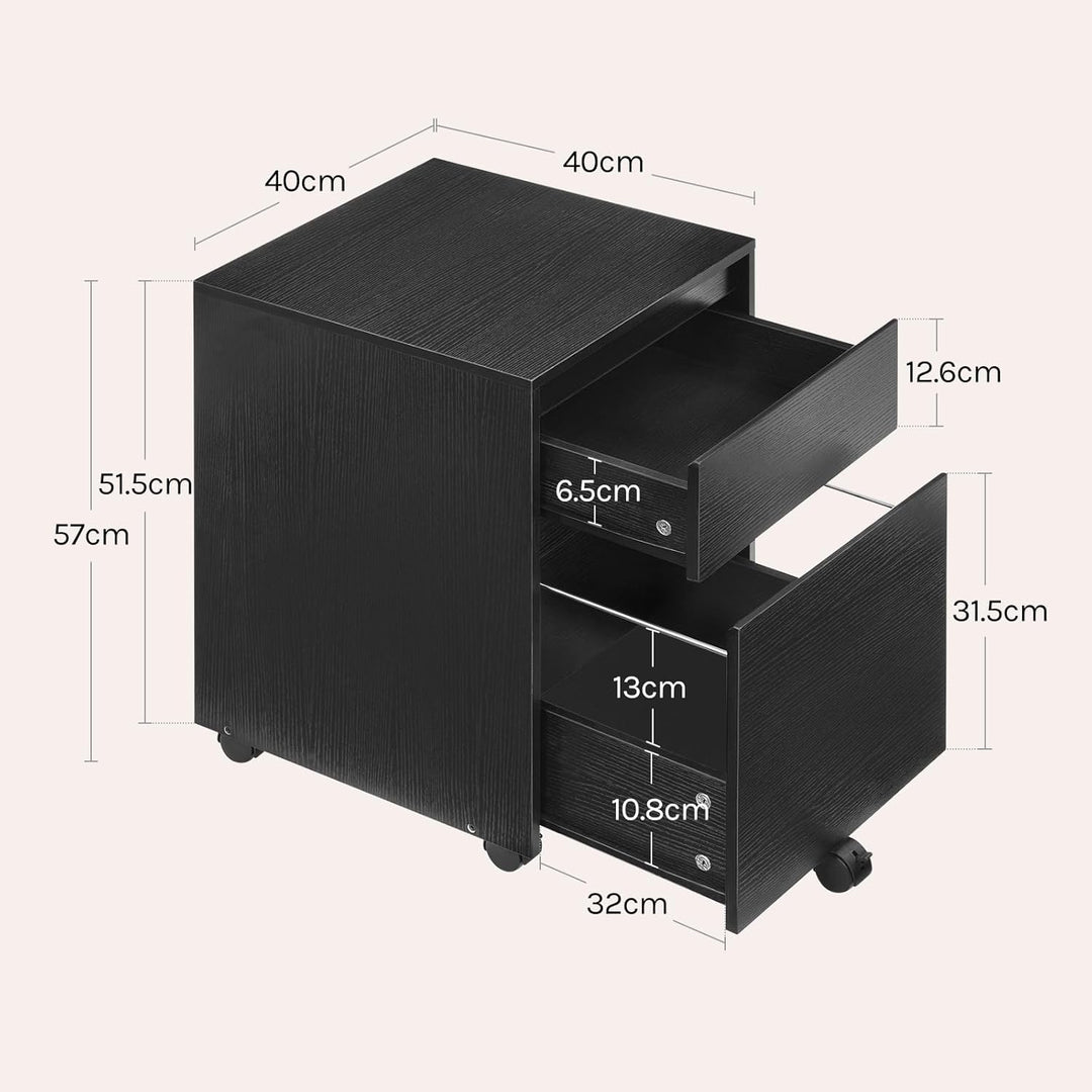 WOLTU Rollcontainer, Aktenschrank mit 2 Schubladen, mobiler Büroschrank, Schreibtisch Unterschrank,