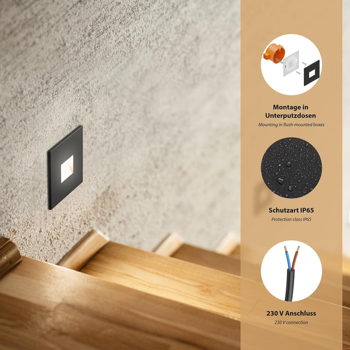 ledscom.de LED Treppenlicht/Wand-Leuchte FOW für innen und aussen, Downlight, eckig, schwarz, 85 x 8