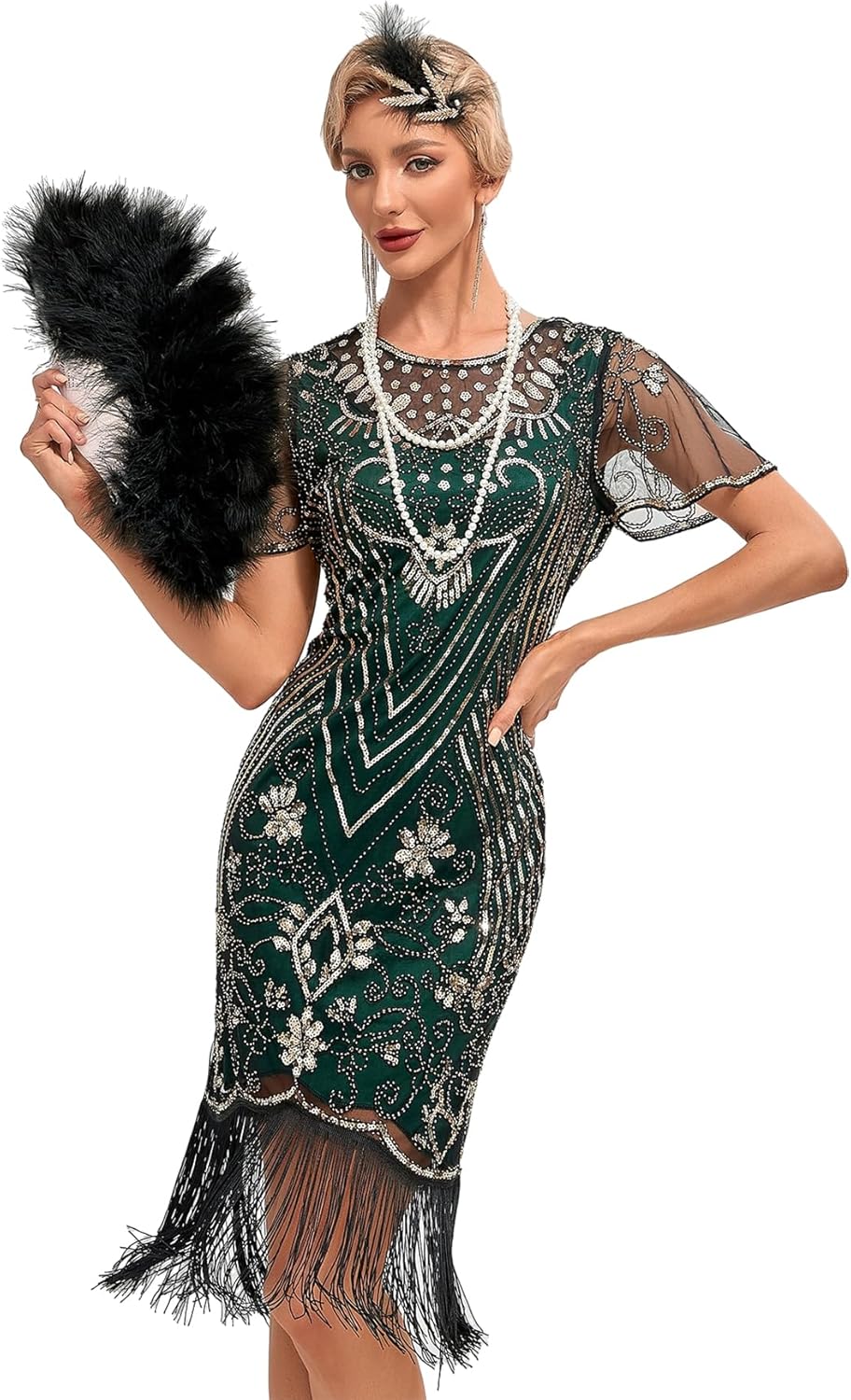 VILOREE 1920s Kleid Damen Flapper Charleston Kleid Gatsby Pailletten Cocktail AbschlussballKleid Par