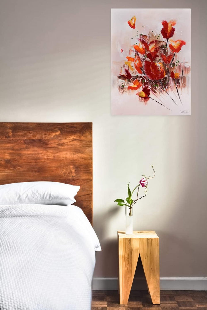 KunstLoft Leinwandbild | 100% HANDGEMALT | 60x80cm | Gemälde 'Temper is a Weapon' | Mohnblumen | Rot