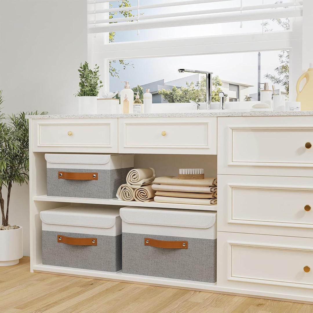 OUTBROS 3 Stück Aufbewahrungsboxen mit Deckel, 38 x 25 x 25 cm, faltbare Stoffboxen, Aufbewahrungskö