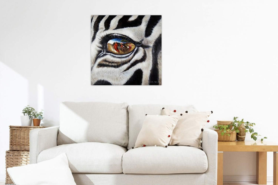 KunstLoft Leinwandbild | 100% HANDGEMALT | 80x80cm | Gemälde 'Stilles Gewissen' | Zebra | Schwarz We