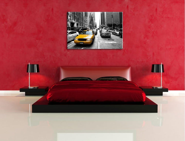 Gelbes Taxi in New York schwarz/weiss Format: 100x70 auf Leinwand, XXL riesige Bilder fertig gerahmt