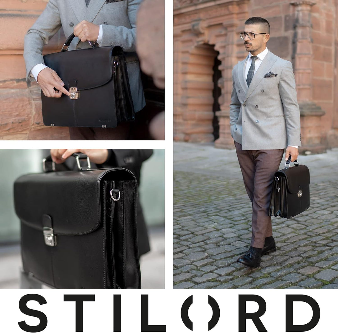 STILORD 'Miguel' Klassische Leder Aktentasche Schwarz Herren grosse Businesstasche Arbeit Bürotasche