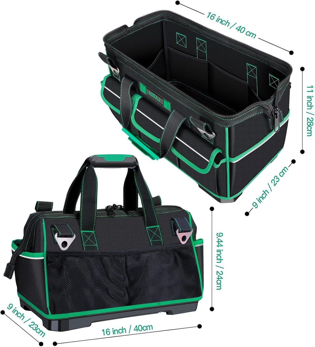 AIRAJ 16“ Mesh Pocket Werkzeugtasche Mit Reflective Strips,Werkzeugtaschen mit Weitem Mund mit 15 Ta