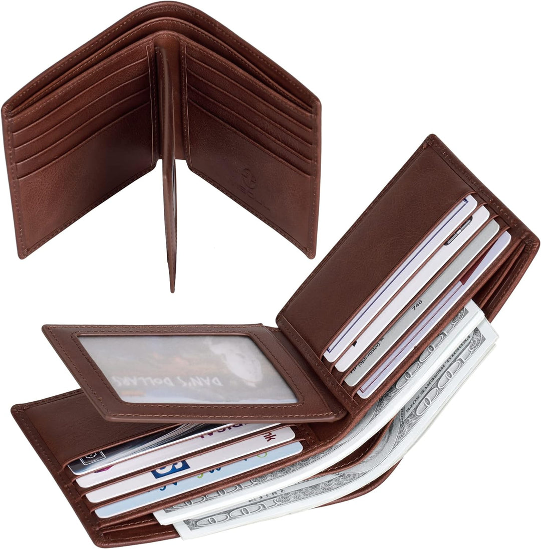 VISOUL Leder Geldbörse Herren mit ID-Fenster & RFID Schutz I Echtleder Geldbeutel für Männer I Porte